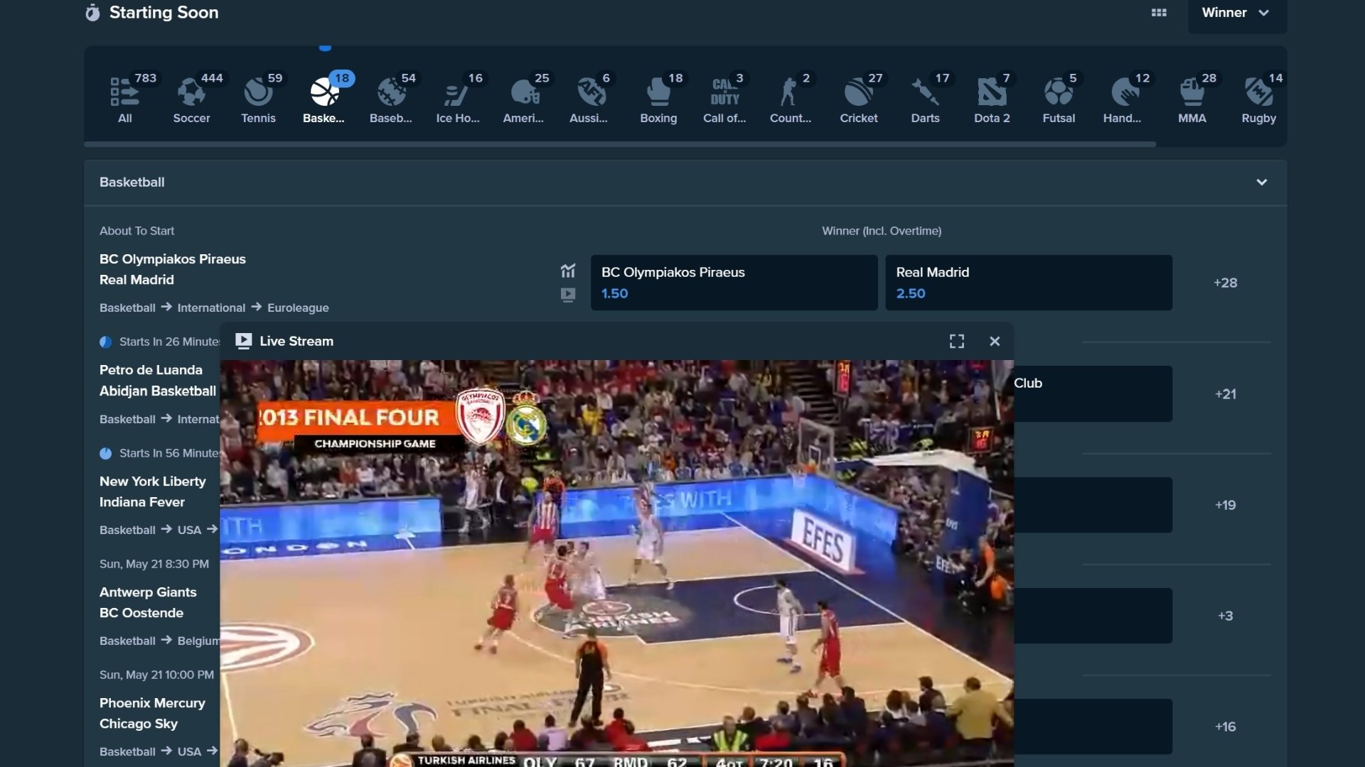 Olympiakos Vs Real Madrid Euroleague Final Four Stream (Watch The Grand ...