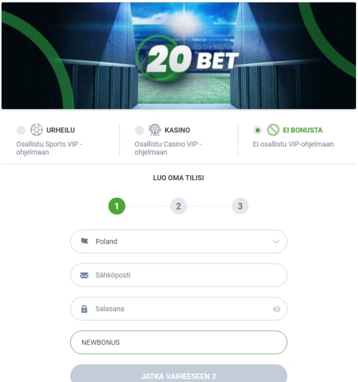 20Bet Bonus Code Finland