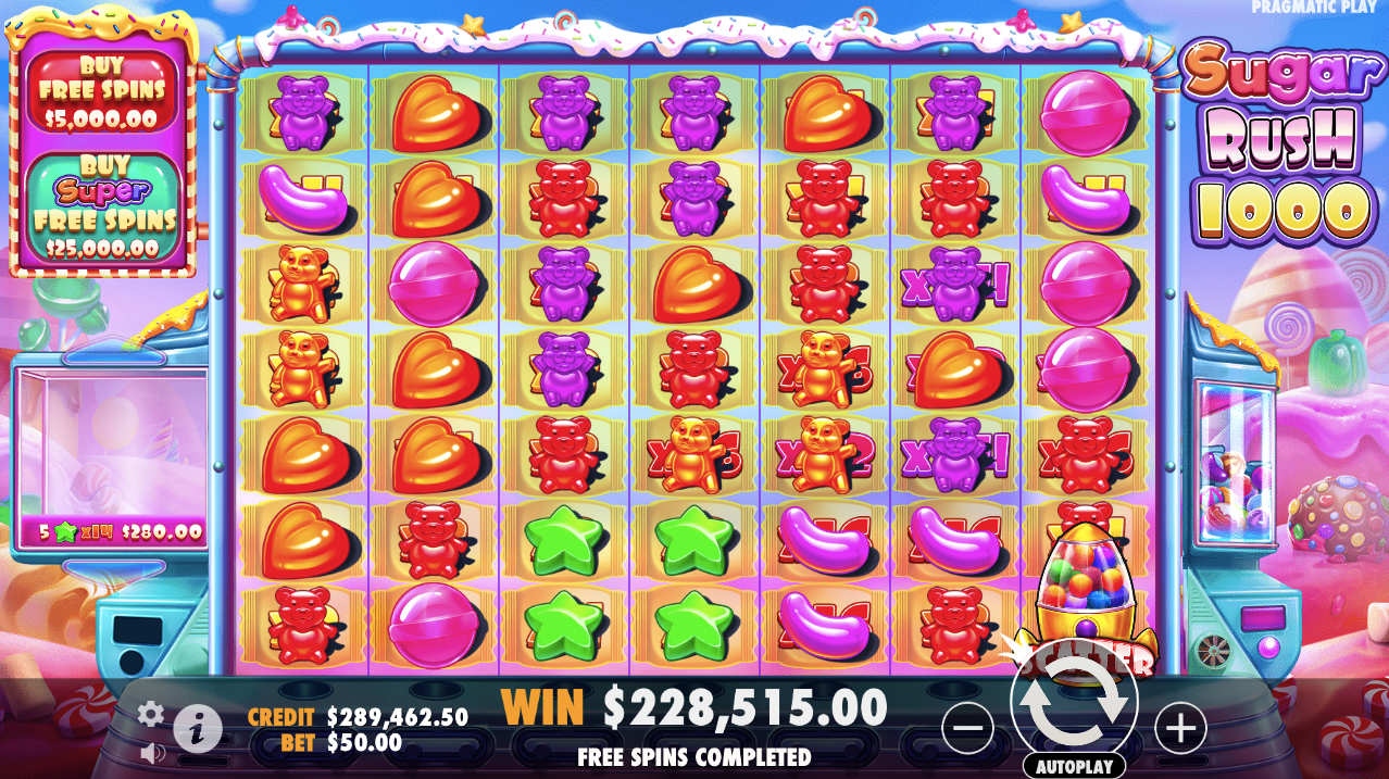 25000x Sugar Rush 1000 Max Win Pays $127K at Stake