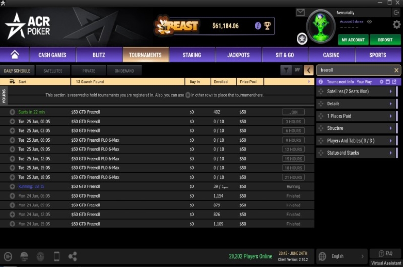 How to Find Freerolls in the ACR Poker Lobby