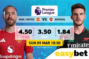 Man United vs Arsenal Betting Odds - Get top odds at Easybet for the big EPL game