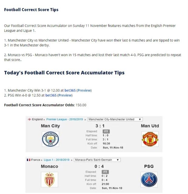 Football Tips Correct Score