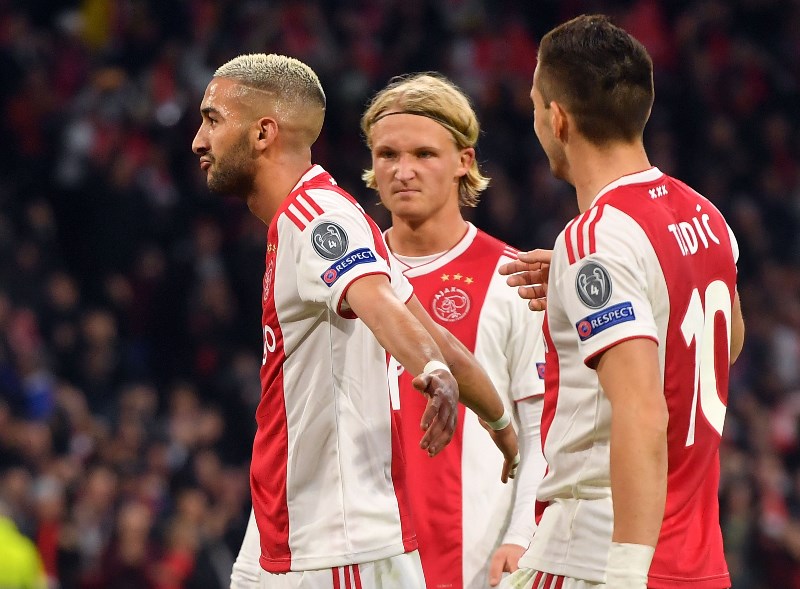 Dusan Tadic, Kasper Dolberg and Hakim Ziyech