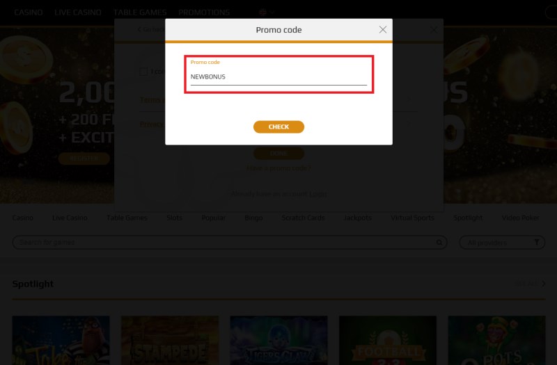 No deposit promo codes online casino